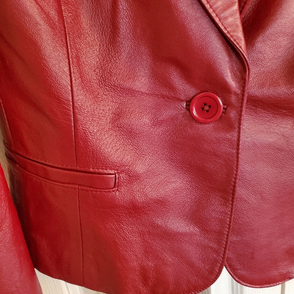 Newport News Red/Wine Leather Jacket S 8 - Picture 6 of 12